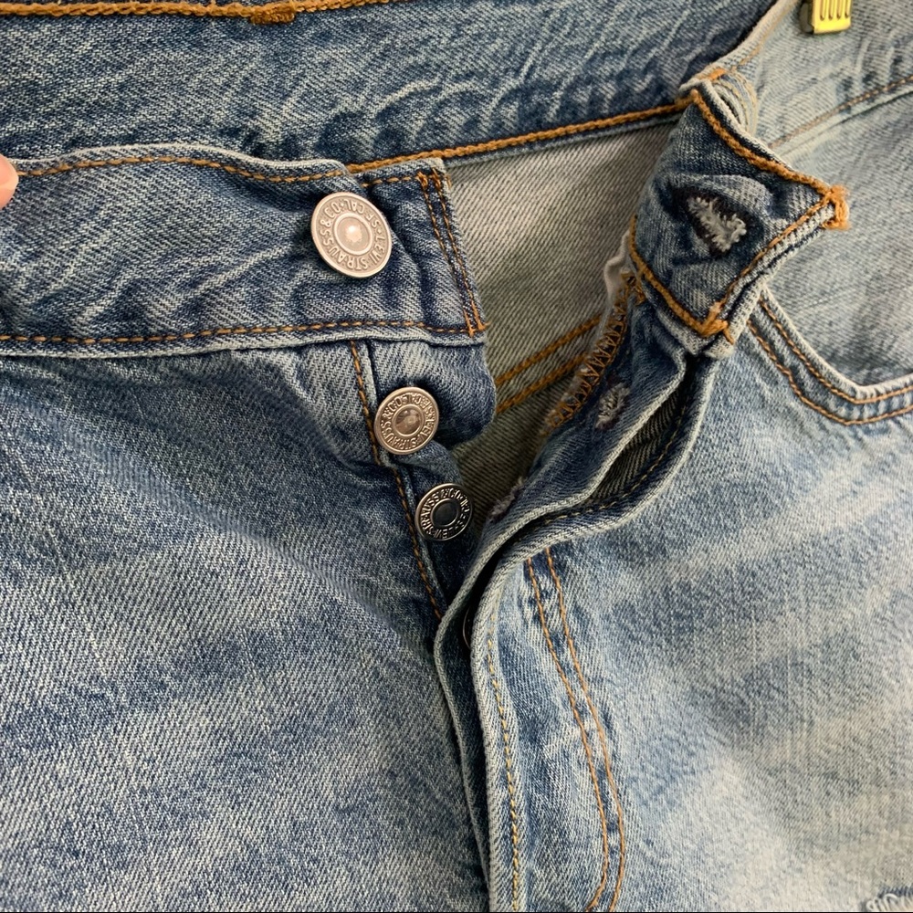 Levi’s 501 Button Fly  Distressed Denim Cutoff Jean Short Patchwork Size… - Picture 3 of 13